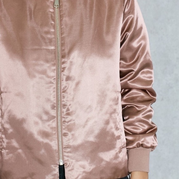 Topshop Rose Gold Bomber Jacket Satin Finish - Picture 5 of 5